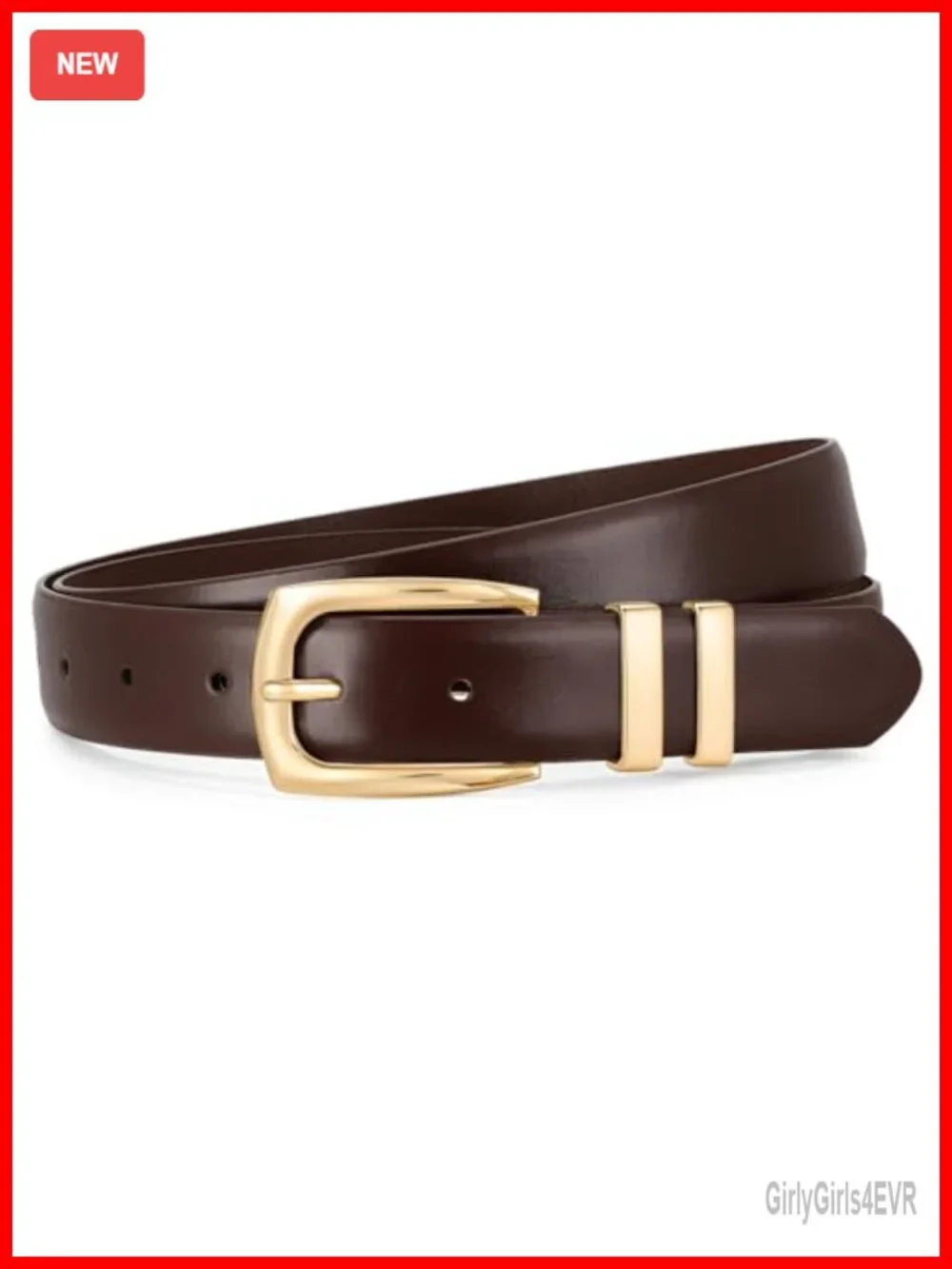 Faux Leather Belt for Women with Gold Buckle, Adjustable, Classic